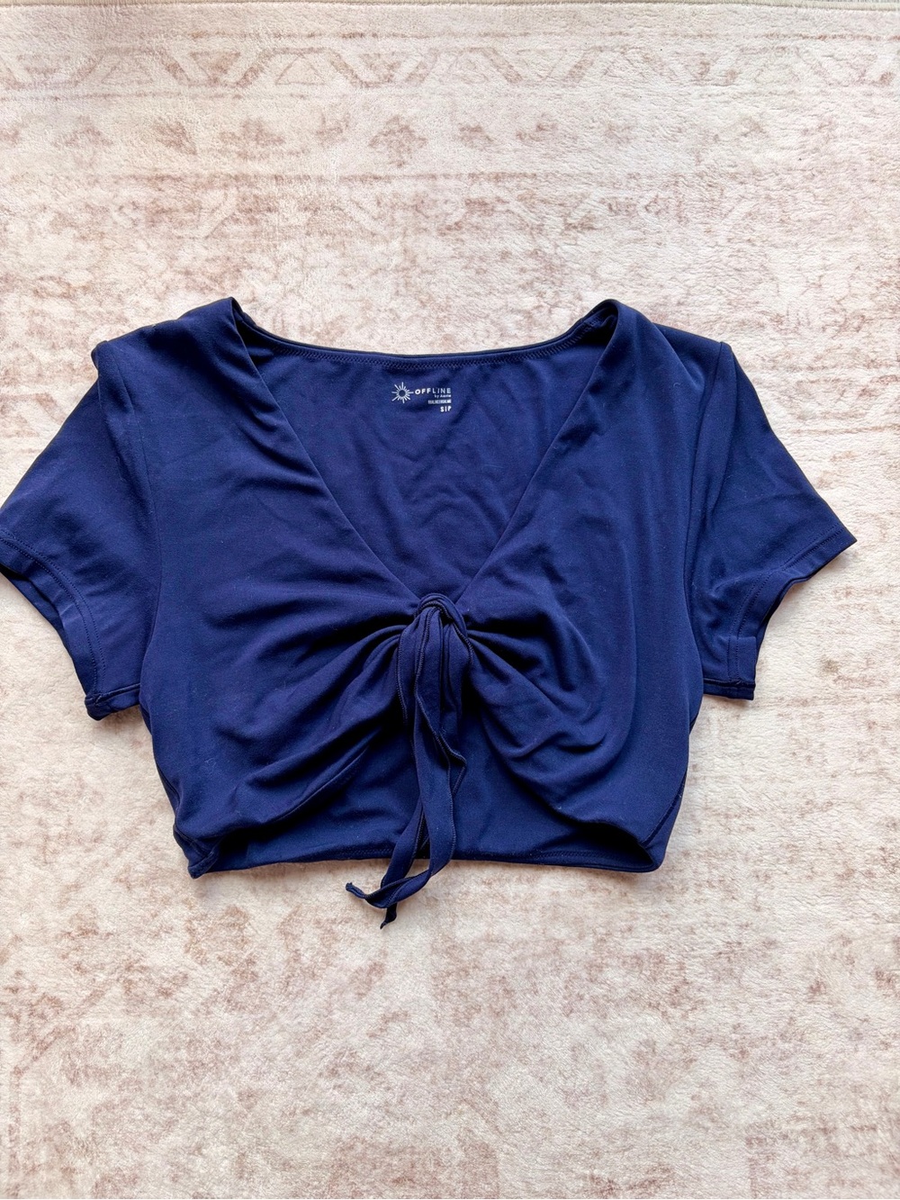 aerie Navy Tie-Front Crop Top